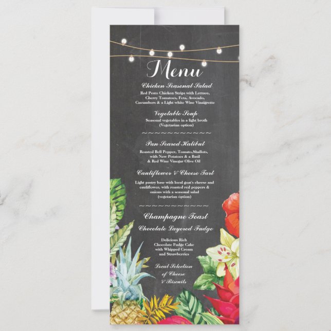 Convites Cardápio Recepção de Casamento Rústico Giz Aloha (Frente)