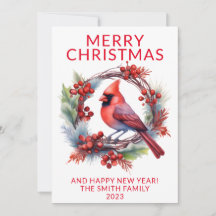 Cardeal Wreath Red Holiday Card