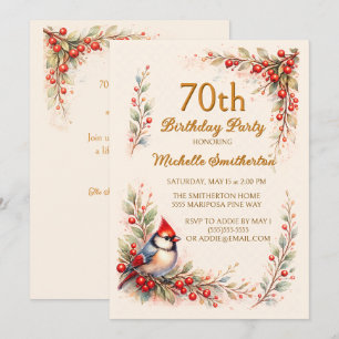Convites Cardinal Bird Aquarela Floral 70º Aniversário