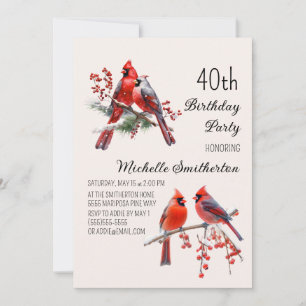 Convites Cardinals Snow Winter Birds aniversário de 40 anos