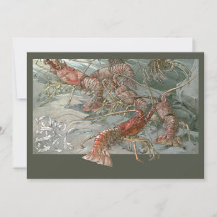 Convites Cardume de Lagostas no Oceano, Arte Novo Antigo