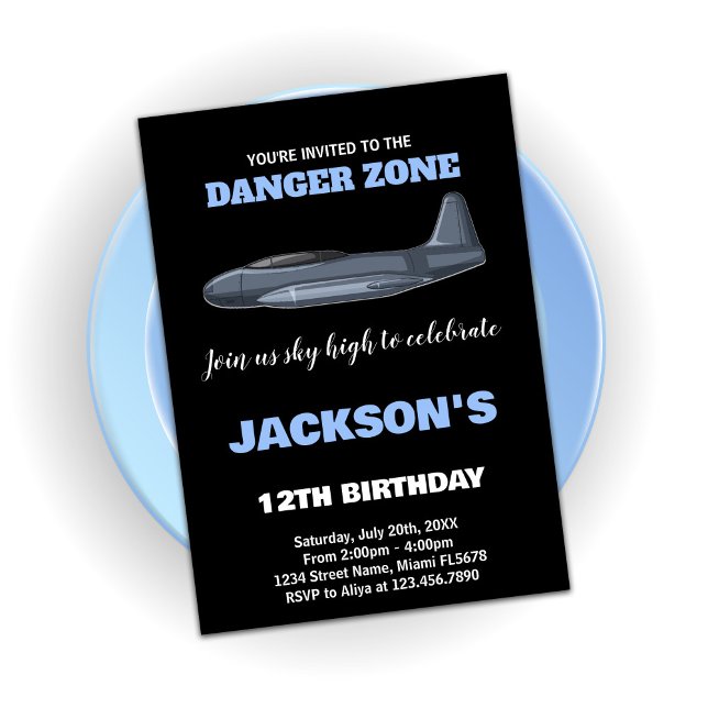 Convites Cargueiro Jet Birthday - Cinza Azul (Fighter Jet Birthday Invitations Gray Blue)