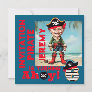 Convites Caricatura Pirata 6 de Aniversário Personalizada