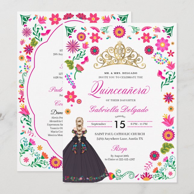Convites Carimbo de Otomi Mexicano Quinceañera (Frente/Verso)