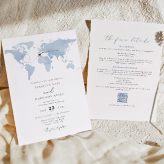 Convites Carmen Destino Blue Map Detalhes do Casamento Invi