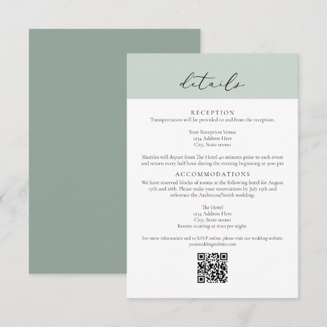Convites CARMEN Green Passport Style Wedding QR Detail Card (Frente/Verso)