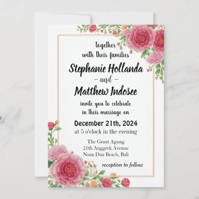 Convites Carnação Significado - Símbolos do Amor - Casament (Frente)