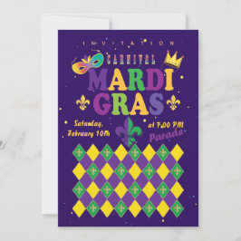 Convites Carnaval de Mardi Gras Fleur de Lis Diamante Arleq