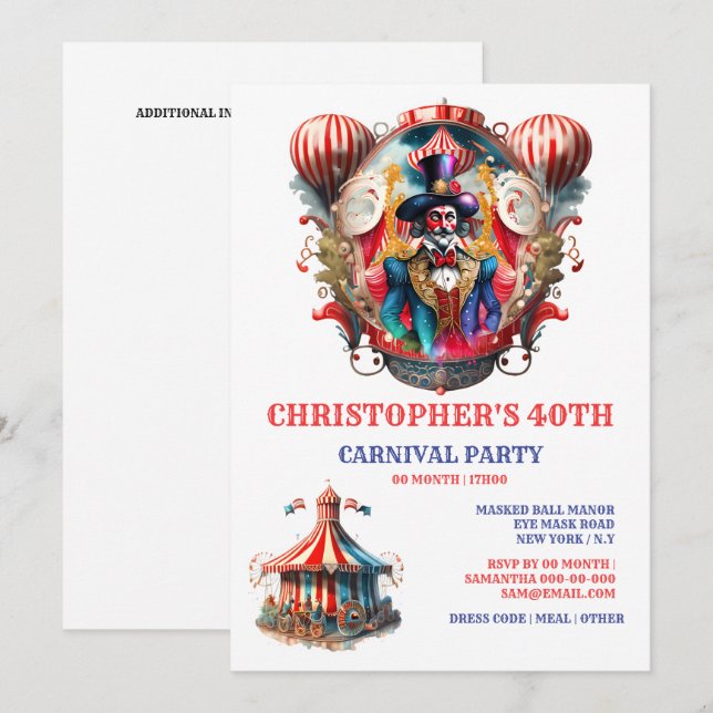 Convites Carnaval de vintage circus adulto ringmaster (Frente/Verso)