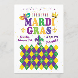 Convites Carnaval Mardi Gras Fleur de Lis Diamante Arlequim