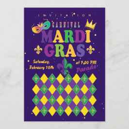 Convites Carnaval Mardi Gras Fleur de Lis Diamante Arlequim