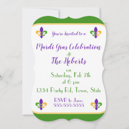 Convites Carnaval NAME Verde Dourado Roxo Fleur de Lis