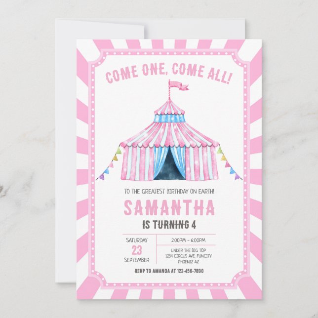 Convites Carnival Circus Birthday Invitation (Frente)