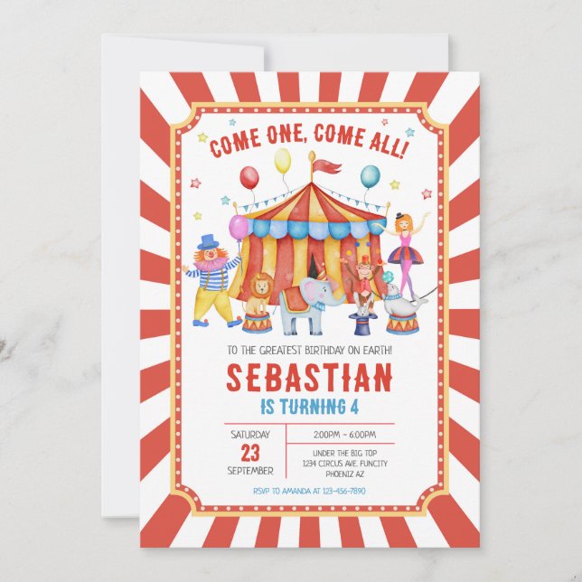 Convites Carnival Circus Birthday Invitation (Frente)