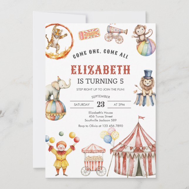 Convites Carnival Circus Birthday Invitation (Frente)