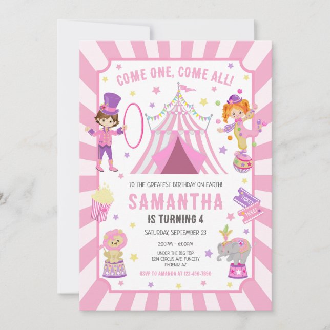 Convites Carnival Circus Birthday Invitation (Frente)