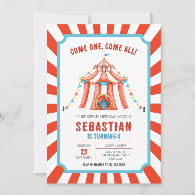 Convites Carnival Circus Birthday Invitation (Frente)