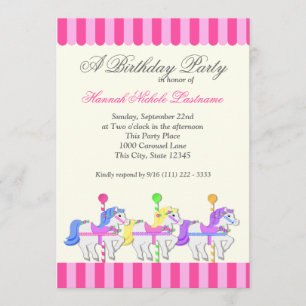 Convites Carousel Birthday Pink