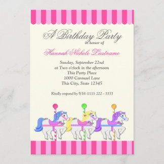 Convites Carousel Birthday Pink