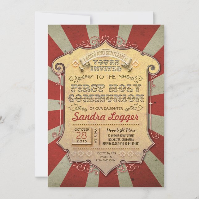 Convites Carousel First Holly Communion (Frente)