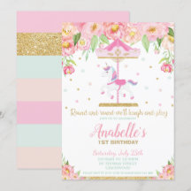 Carousel Unicorn primeiro aniversario Rosa