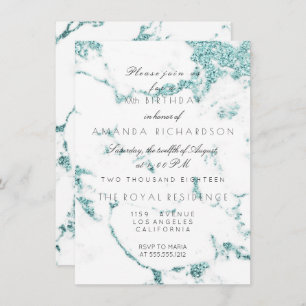 Convites Carrara White Marble Tiffany Aqua Glitter Aniversá