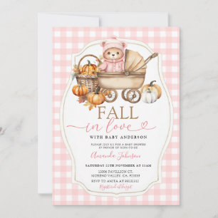 Convites Carrinho de Bebê Pink Bear Fall Baby Shower