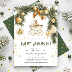 Convites Carrinho de Bebê Rústico Boho Inverno Natal