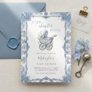 Convites Carrinho de Bebê Toile de Chinoiserie Azul Present