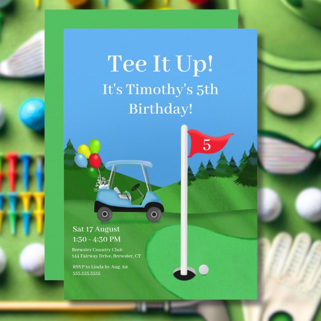 Convites Carrinho de Golfe Infantil no Curso de Aniversário (Criador carregado)