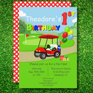 Convites Carrinho de Golfe Vermelho de primeiro aniversario