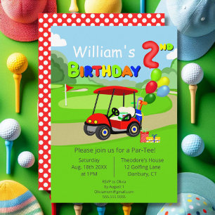 Convites Carrinho de Golfe Vermelho de segundo aniversário 