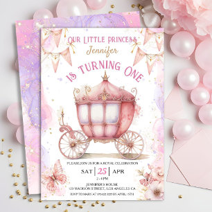 Convites Carrinho de Princesa Aniversário de 1 ano Menina R