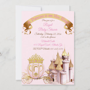 Convites Carrinho de Princesa Real Castelo Rosa Dourado Men