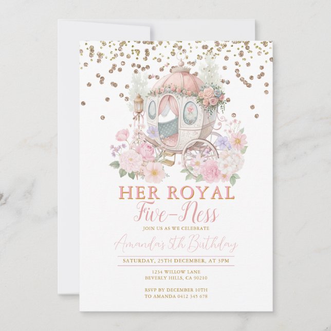 Convites Carrinho Floral Rosa Princesa Aniversário (Frente)