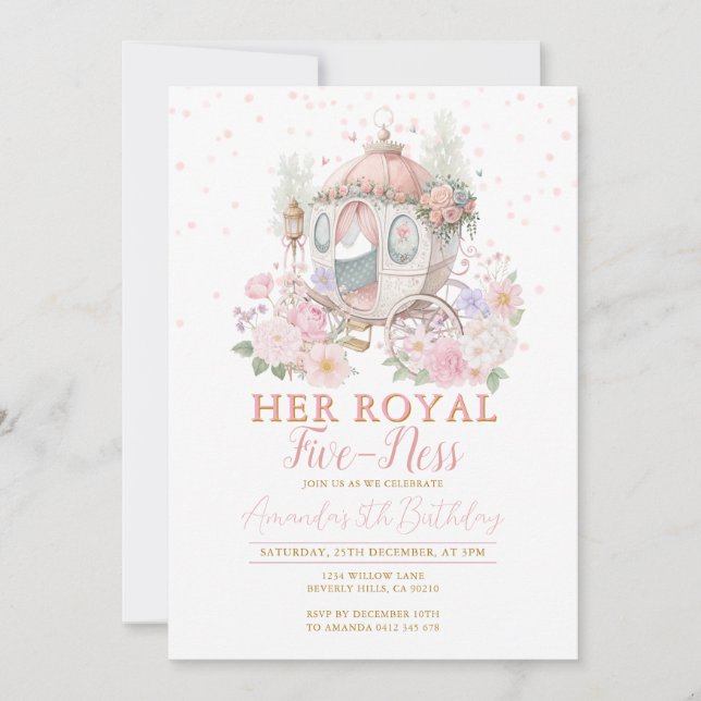 Convites Carrinho Floral Rosa Princesa de Aniversário (Frente)