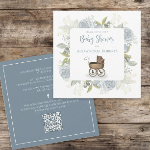 Convites Carrinho Floral Vintage Código QR Mídia Social Fof
