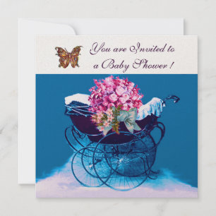 CONVITES CARRINHO VINTAGE COM FLORES,BORBOLETAS CHUVA DE BE