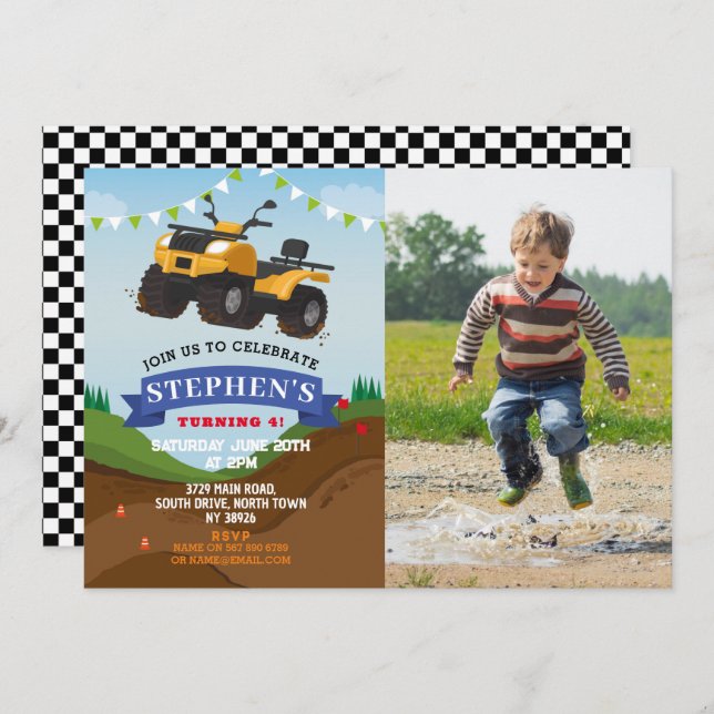 Convites Carro-Caminhão de Festa de aniversário Quad Bike G (Frente/Verso)