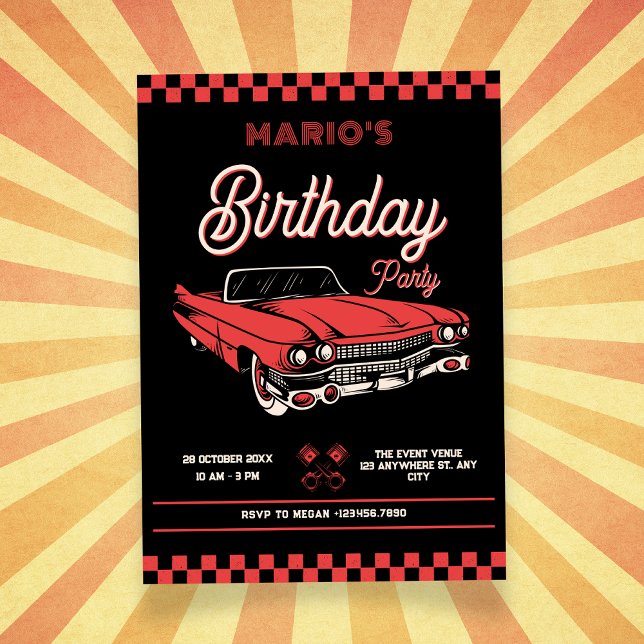 Convites Carro clássico vintage de aniversário (Criador carregado)