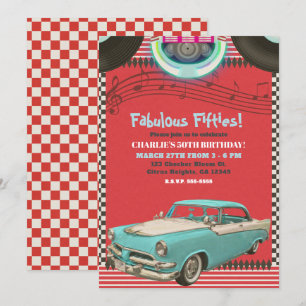 Convites Carro Clássico Vintage Retro dos Anos 50 Festa 50'