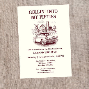 Convites Carro-de-banho-maria masculina a rolar para o 50º 