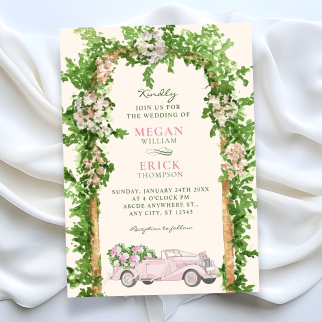 Convites Carro de casamento aquarela (Criador carregado)