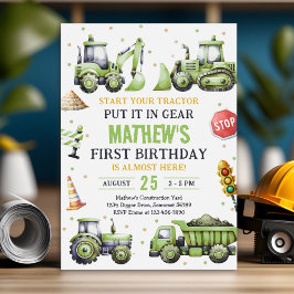 Convites Carro de Construção Digger Primeiro Aniversário