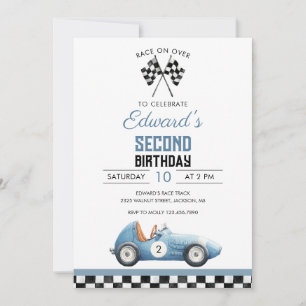 Convites Carro de Corrida Azul Aniversário de Qualquer Idad