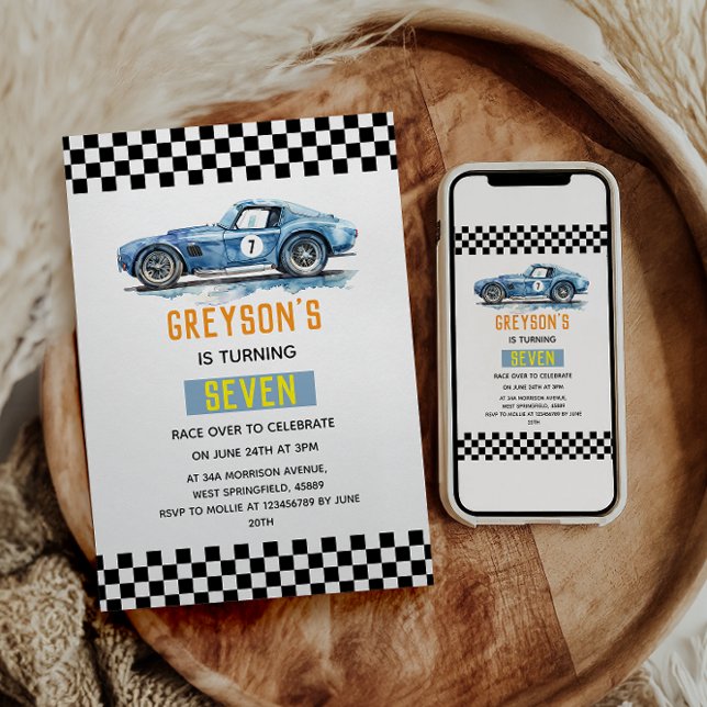 Convites Carro de Corrida Azul Legal para Aniversário de Me (Criador carregado)