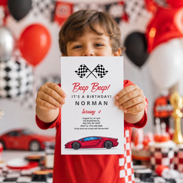Convites Carro de Corrida de Aniversário Personalizado para (Custom Birthday Race Car for Boys Invitation, 4th Birthday Invitation)