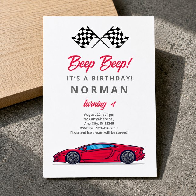 Convites Carro de Corrida de Aniversário Personalizado para (Custom Birthday Race Car for Boys Invitation, 4th Birthday Invitatio)