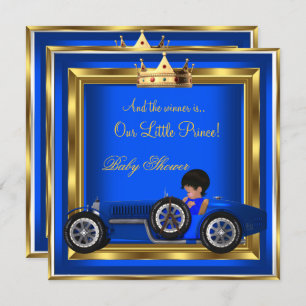 Convites Carro de Corrida de Menino Dourado Azul Príncipe C