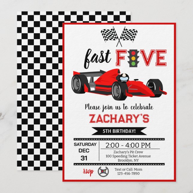 Convites Carro de Corrida Fast & Five Chama Vermelha Festa  (Frente/Verso)